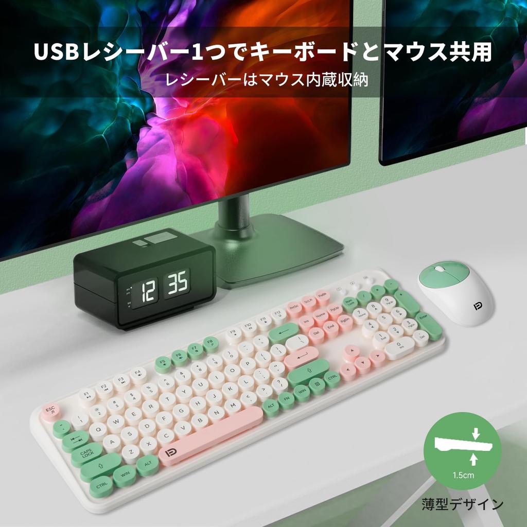 HUO JI Wireless Keyboard and Mouse Set, 2.4GHz, English Layout, Full-Size, Quiet, Slim, Ergonomic Mouse, Zero Latency, Fatigue-Free Membrane Keyboard