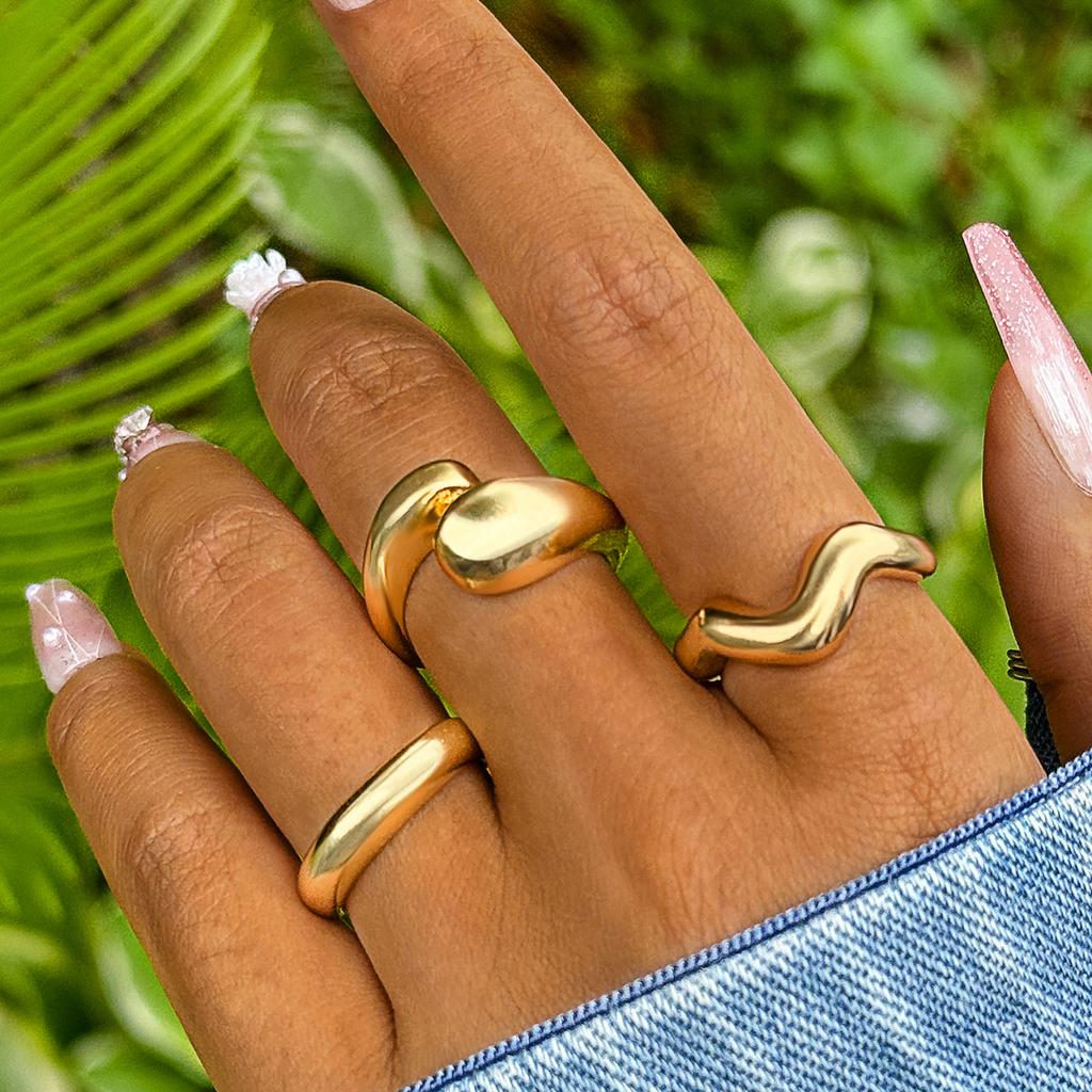 Fashion Elegant Circle Geometry Opening Joint Rings Set for Women Men Trendy Alloy Heavy Metal Party Wedding Jewelry