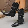 Women's French Fashion Hundred Pointed Toe Soft Stretch Comfort Ankle Boots Shock Absorbing Anti Slip Casual Sports Martin Boots Cowboy Boots