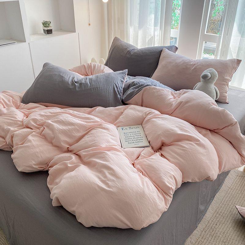 G5Z Cotton Bedding Set - Simple Solid Color, 3 or 4-Piece Options for Double or Single Bed