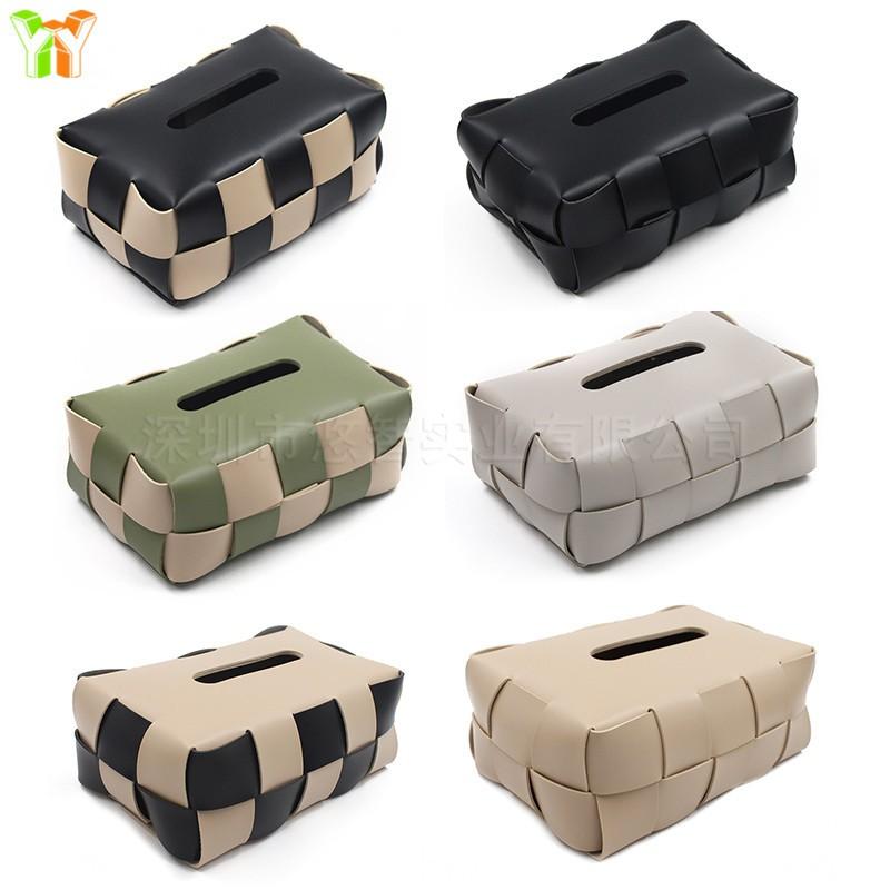 Modern PU Leather Tissue Box Cover With Checkerboard Living Room Bathroom Car Desk Decor