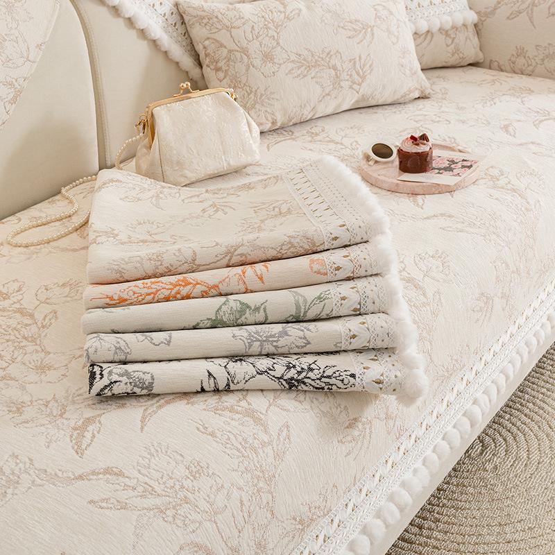 French Sofa Cushion Light Luxury High-End Non-Slip Seat Cushion All-Season Chenille Cover Cloth Towel  New