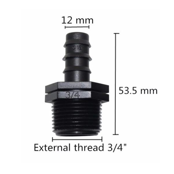 1/2" ,3/4"Male Thread Straight Connector Agriculture Irrigation Connections to DN16 DN20 Garden Hose Plastic 5 Pcs
