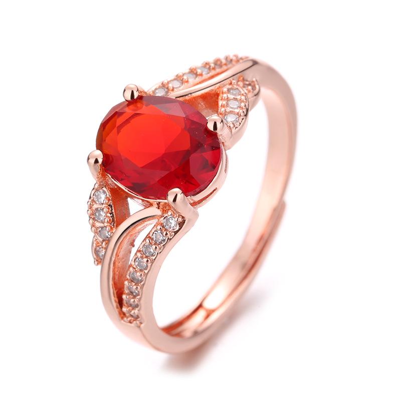2026 Cold Light Luxury Temperament Rose Gold Personality Red Zircon Hollow Stacked Open Ring Women's Jewelry