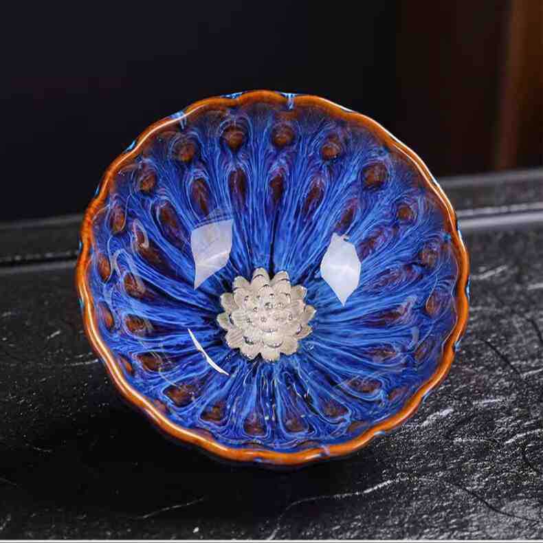 100Ml Exquisite Kiln Change Gold Lotus Tea Cup Ceramic Home Master Cup Handmade Beauty Small Tea Bowl Zen Tea Set Accessories