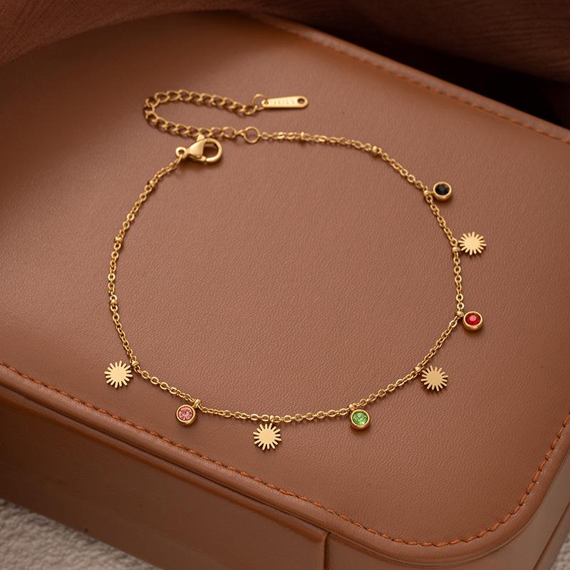 Fashion Small Fresh Anklet Star Moon Five-Pointed Star Palm Foot Accessories Women'S Titanium Steel Does Not Fade A Variety Of Colored Diamond Foot