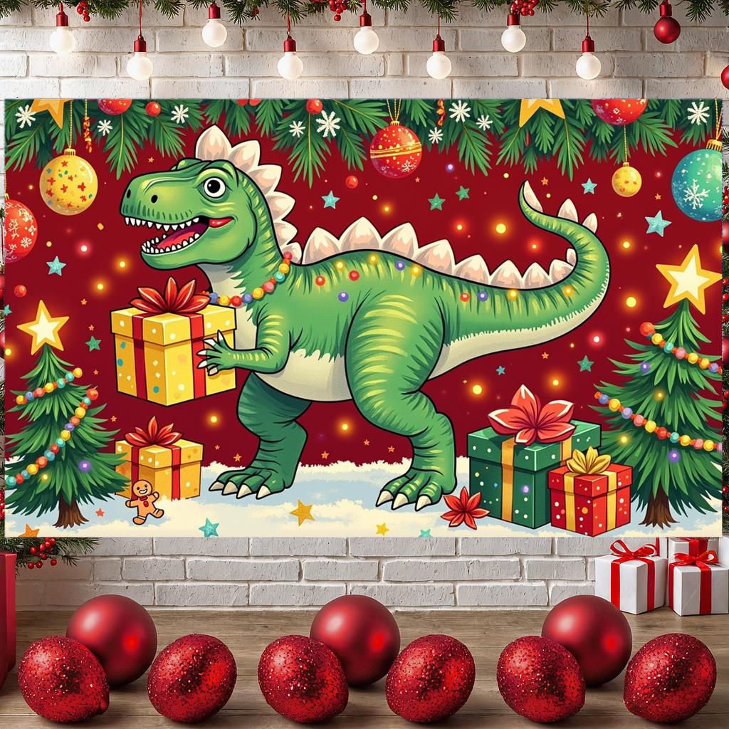 Party Backdrop Colorful Ornaments Celebration Banner Dinosaur Banner Pine Tree Decor Photo Prop For Indoor Decoration