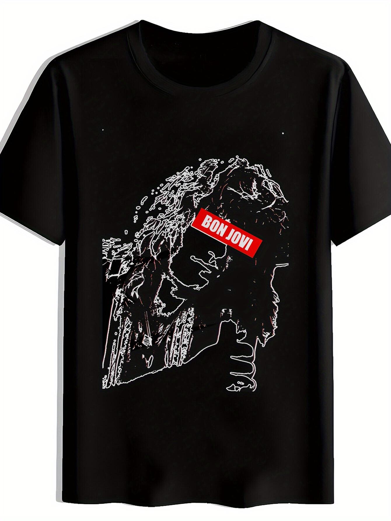 

Rock Band Graphic T-shirt - Vintage-Inspired Casual Summer Top with Bon Jovi Print XXXXL
