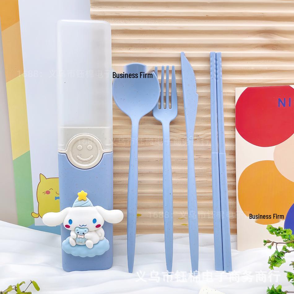 Sanrio Eco-Friendly Portable Wheat Straw Cutlery Set (Chopsticks, Spoon, Fork) with Box