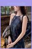 Vintage Floral Denim Dress With Sleeveless Halter Neck For Spring Summer Women