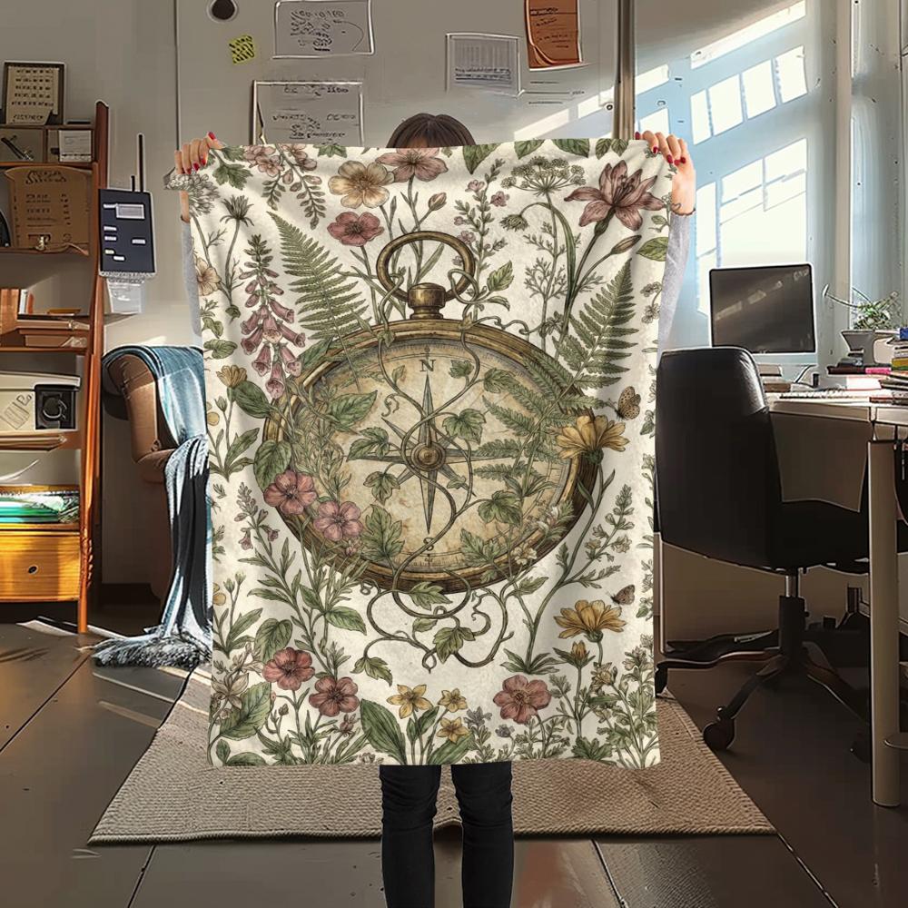 1Pc Compass Print Flannel Blanket, High Quality Comfortable for All Seasons, Home Decor, Warmth and Comfort, Perfect for Christmas Gifts W168
