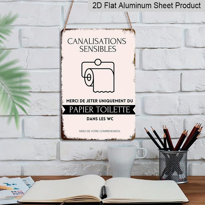 2D Flat Vintage French "Please Use Toilet Paper" Metal Wall Sign - Retro Aluminium Bathroom Decor Suitable, Garage & Cabin - Humorous Toilet Paper