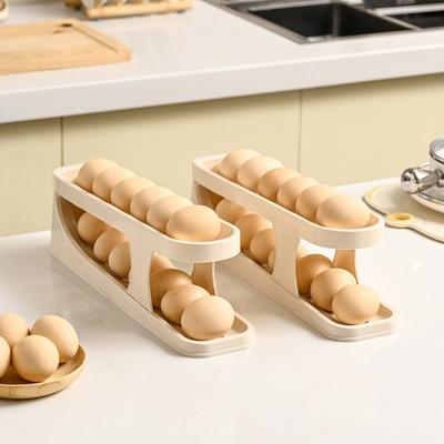 Self-rolling Egg Holder Double-Layer Non-Slip Bottom Food Grade Kitchen Pantry Cabinet Refrigerator Egg Organizer Storage Rack