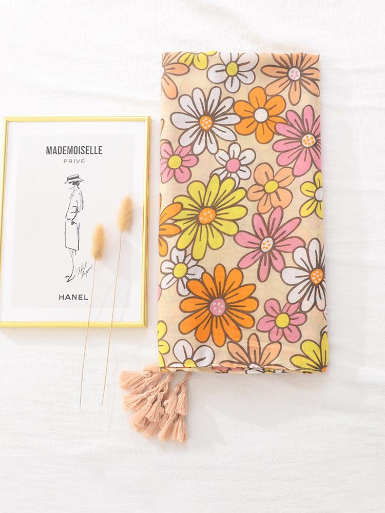 Elegant Women Sweet Floral Print Tassel Beach Silk Scarf Shawl Femme Mujer Pareo Muffler Bufandas Stoles Hijab Bandana Summer