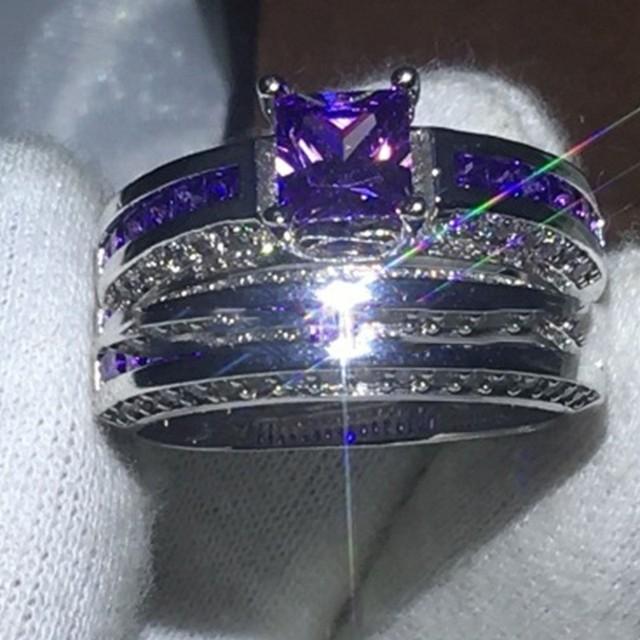 2 st Brudset Eleganta Ringar För Kvinnor Bröllopsförlovning Modesmycken Med Full Glänsande Cubic Zircon Kvinnlig Ring