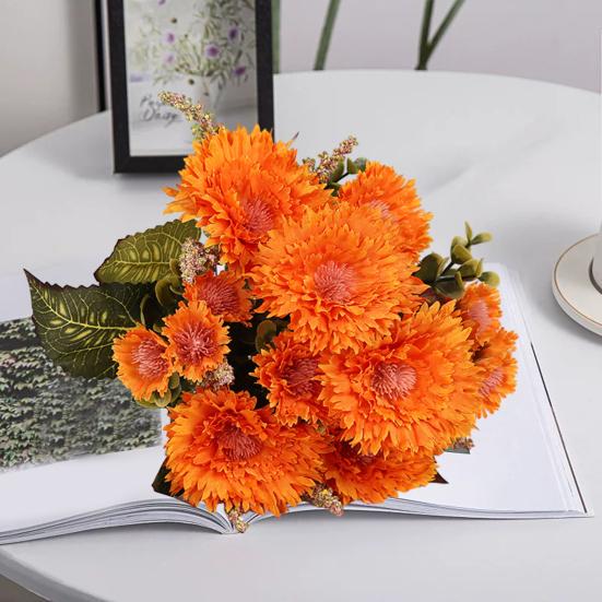 Valósághű mesterséges krizantém csokor, öntözés nélkül, hamis krizantém virágok otthoni esküvői dekoráció