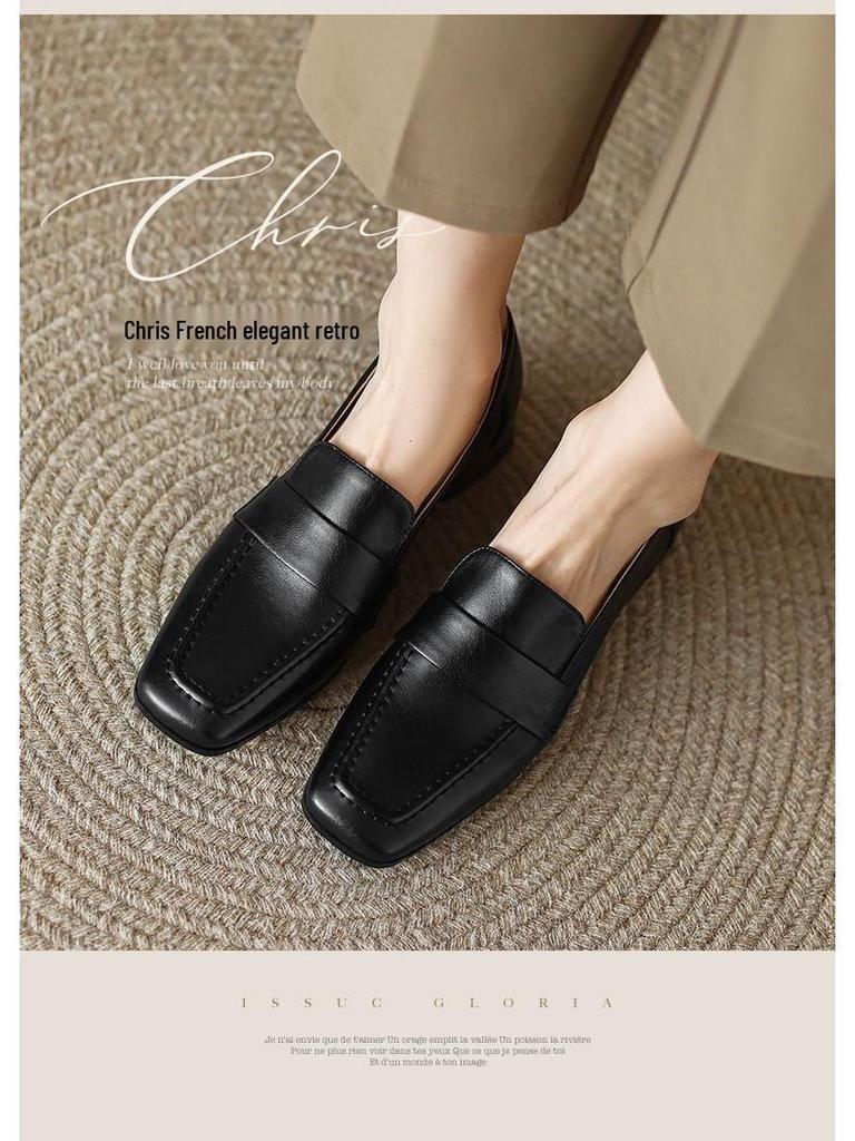 Chunky Heel Women's Mid-Heel Loafers 2025: Stylish British-Style Retro Leather Shoes for Spring & Autumn