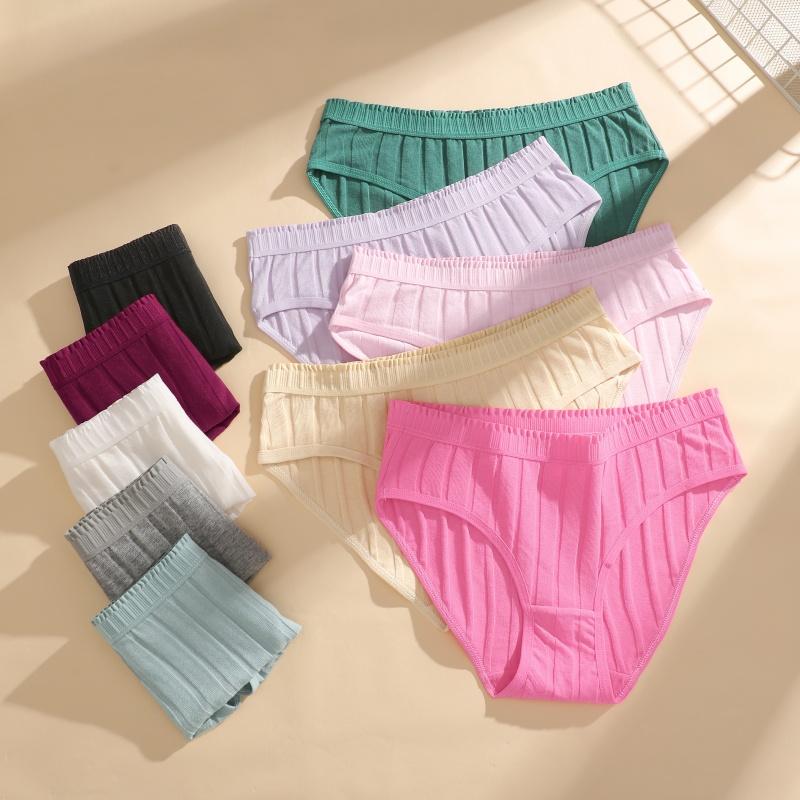 Women Seamless Cotton Crotch Panties Summer Dopamine Briefs Underwear Solid Color Breathable Elastic Sexy Stripe Lingerie Spring