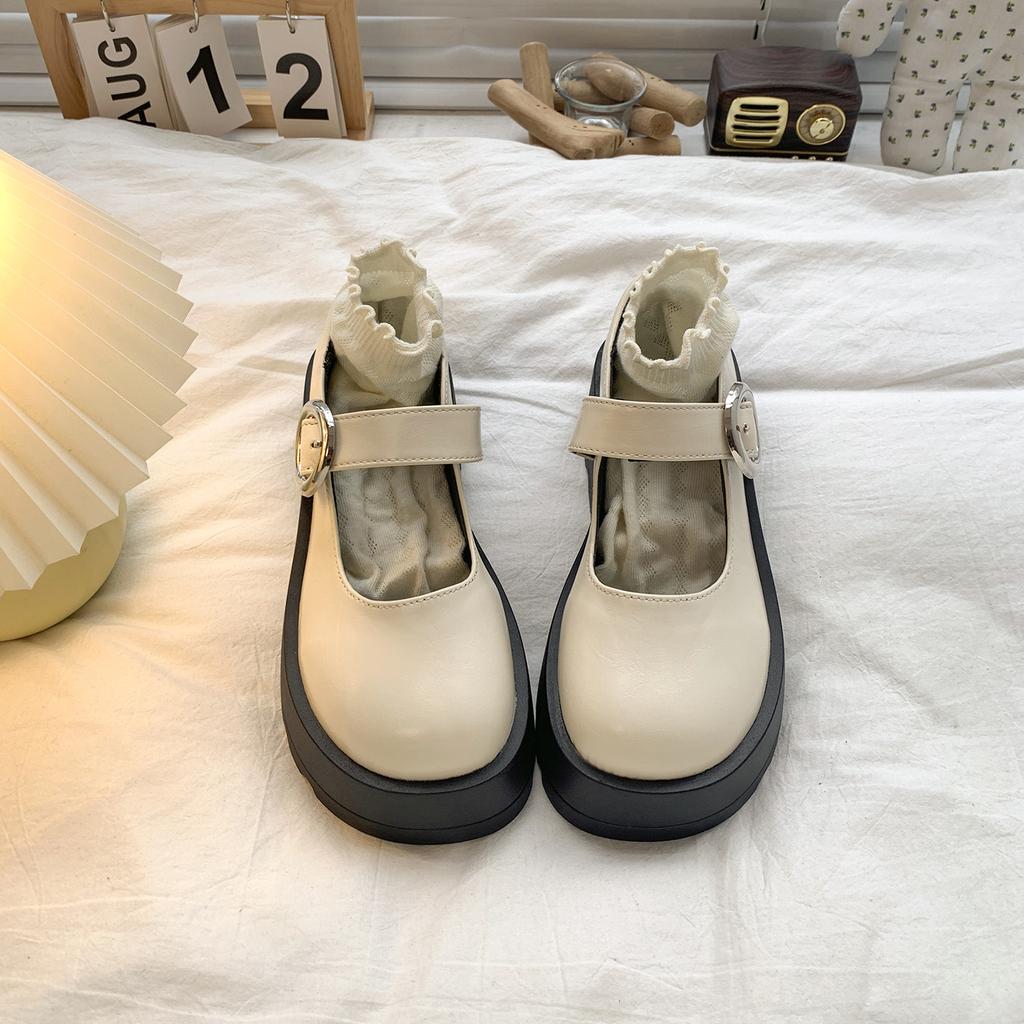 Scarpe basse in pelle nere versatili stile britannico con plateau da donna 2025 nuove autunnali per rialzo gonna suola morbida scarpe Mary Jane