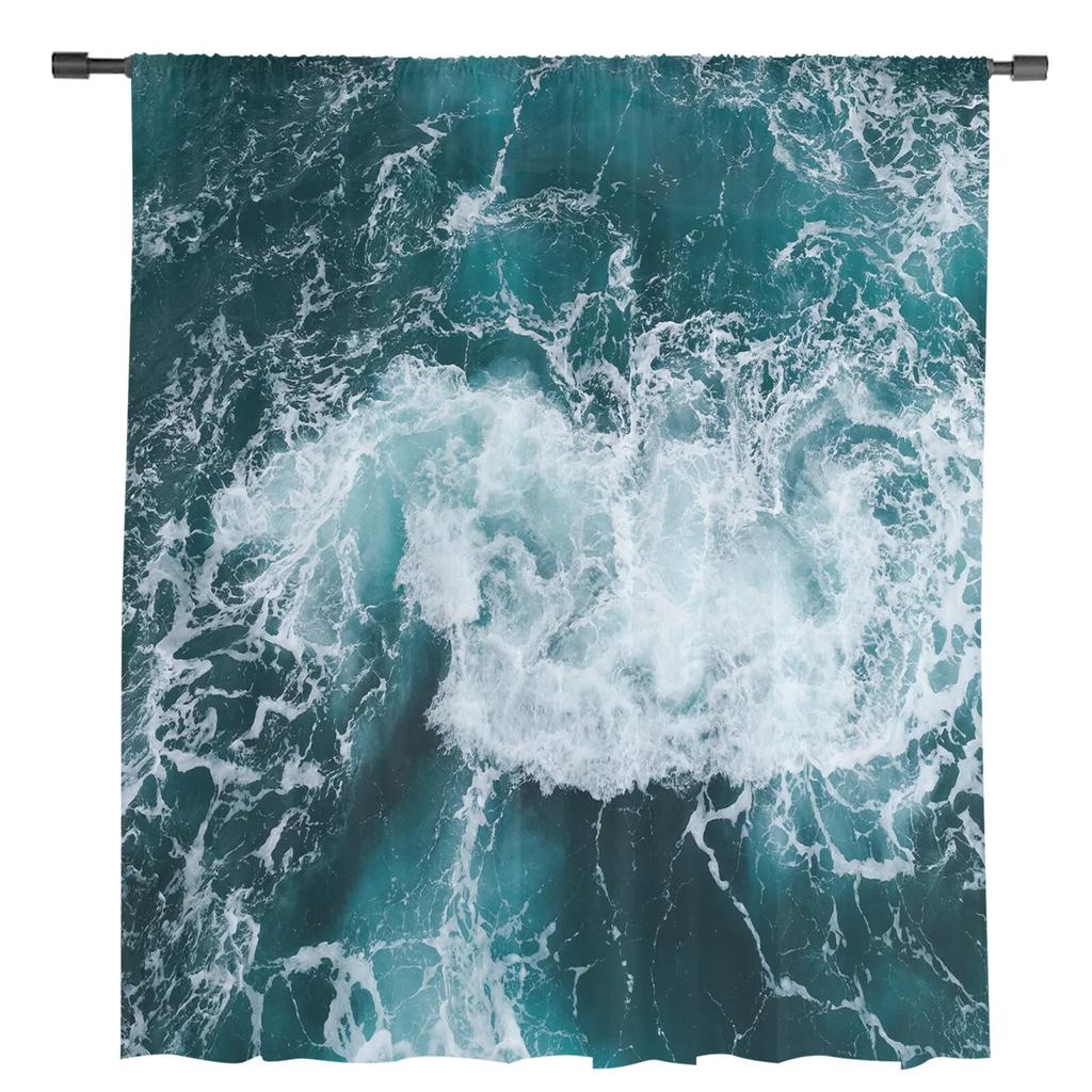 Aquamarine Waters Sea Tulle Curtains Modern Sheer Window Drapes for Living Room Bedroom Decor