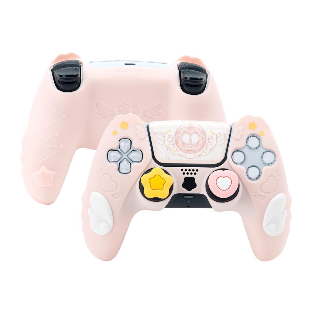 GeekShare PS5 Controller Silicone Soft Skin Case for PlayStation 5 Includes Protective Easy To Starry Tale Pink Cover, Controllers, Sticker,