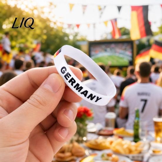 Non-slip Sports Band Soccer Silicone Bracelet, National Flags Adjustable Wristbands with Wristband Snap Buckle for Events, Party Supplies