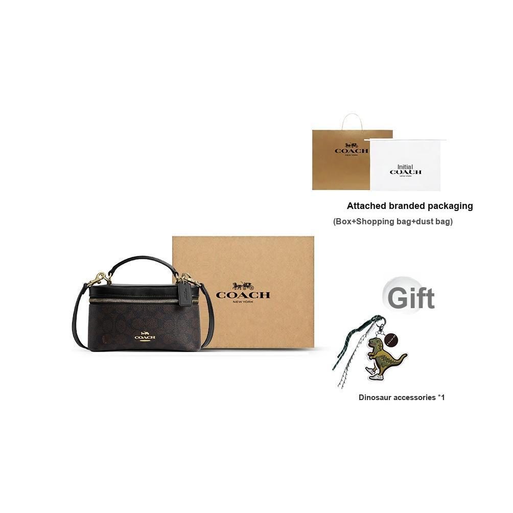 Coach Rainer 18 Logo Zip Closure Faux Leather And Cowhide Handbag Small Women handbags Brown Black CEO23-IMXAQ