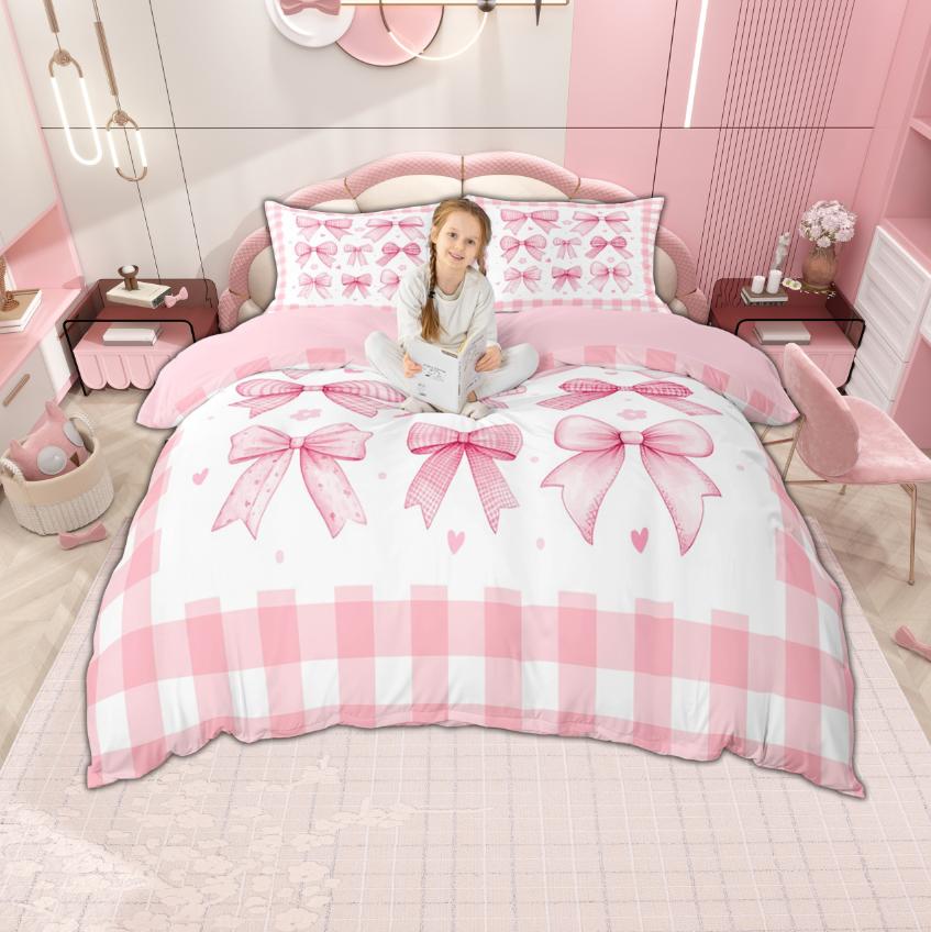 Homewish Girls Bow Knot Duvet Cover Set 2Pcs/3Pcs Princess Style Bedding Ribbon Bow-Tie Bed Cover Set