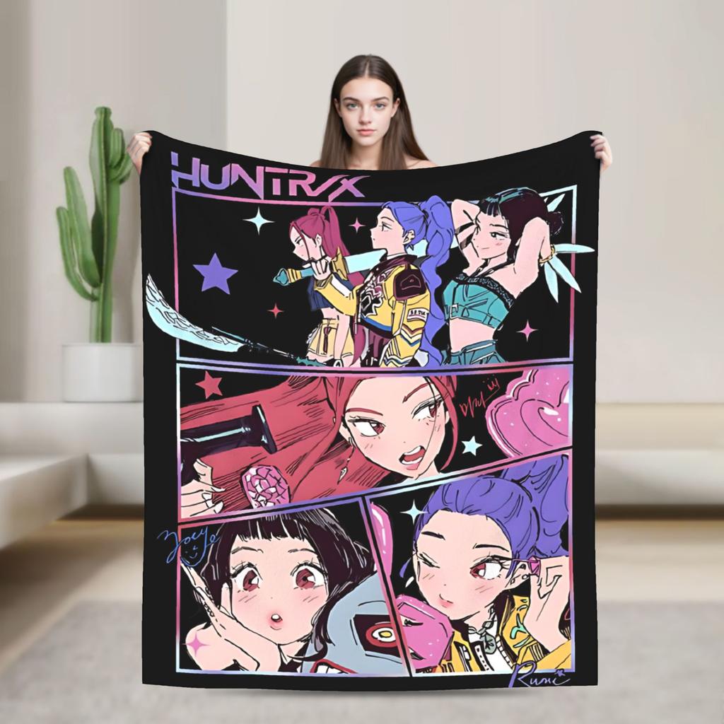 Huntrix Saja Boys KPop Demon Hunters Blanket  Plush Vintage Warm Throw Blanket for Home Autumn/Winter