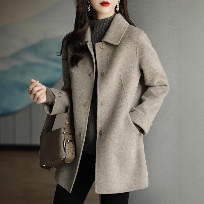

Шерстяное пальто женское осенне-зимнее новое в корейском стиле с рукавами реглан и двубортной застежкой XXXL