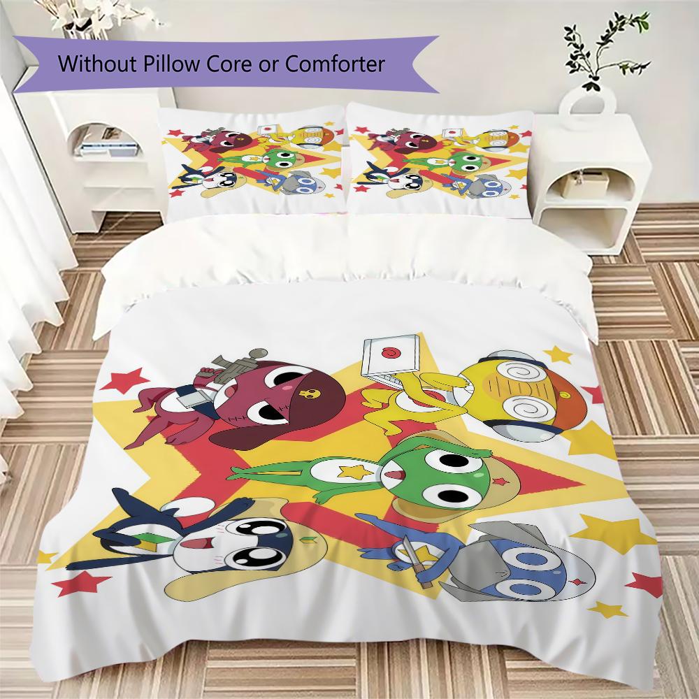 Keroro Pattern Bedding uilt Set uilt Cover Pillowcase Home Decoration Birthday Gift (1 * duvet cover + 2 * pillowcase without core)