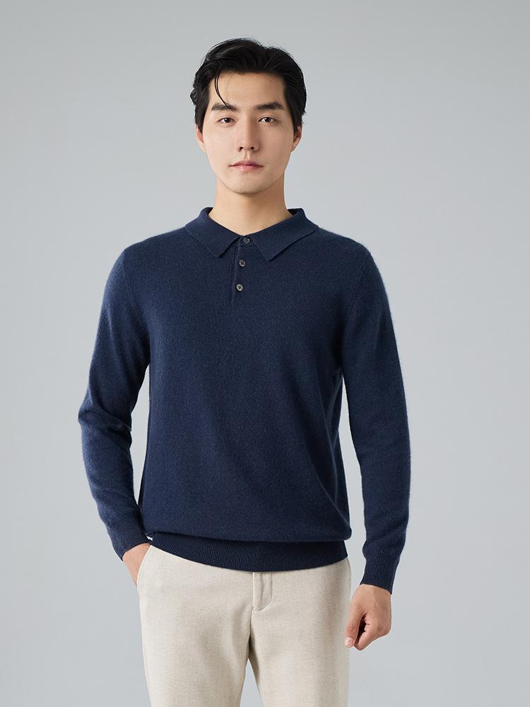 New cashmere sweater polo neck loose sweater lapel neck wool sweater knitted sweater