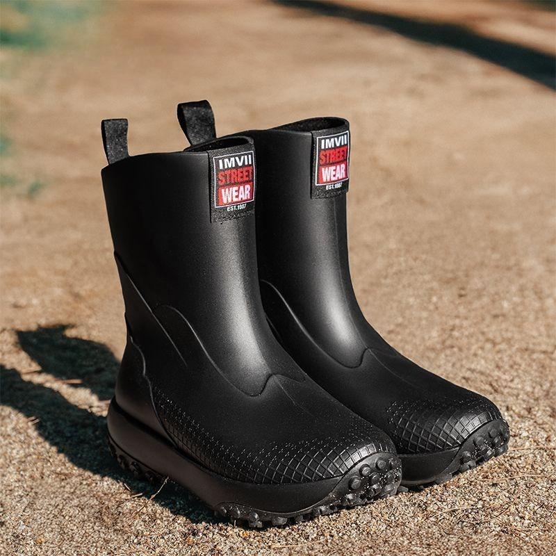 Men's Rainboots Mid-calf Style Fashion Outdoor Anti-slip Water Shoes Lightweight Waterproof Rubber Shoes Overshoes