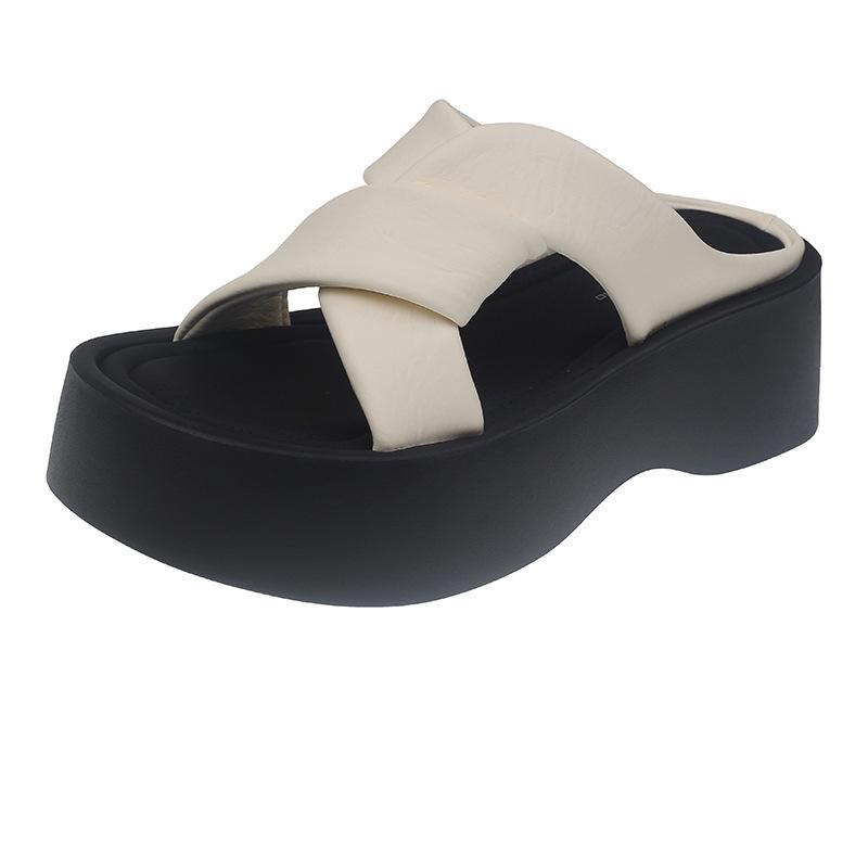 

Wear new wedge heels slippers women s beach summer light thick bottom small fashion one-word drag retro 40 бежевый