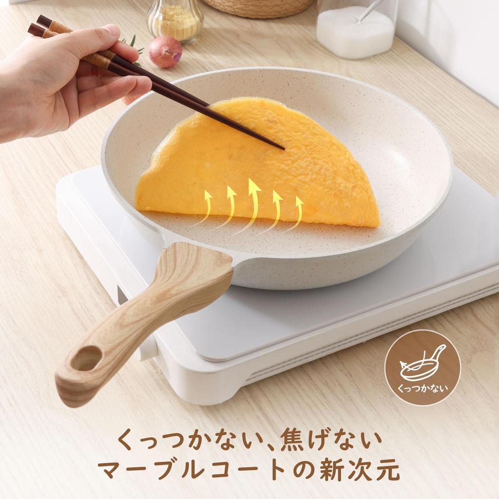 SENSARTE 20cm Frying Induction and Gas Marble Easy To High Heat Efficiency Pan, Lightweight, Compatible, Coat, Non-Stick, Non-Toxic, Clean, White,