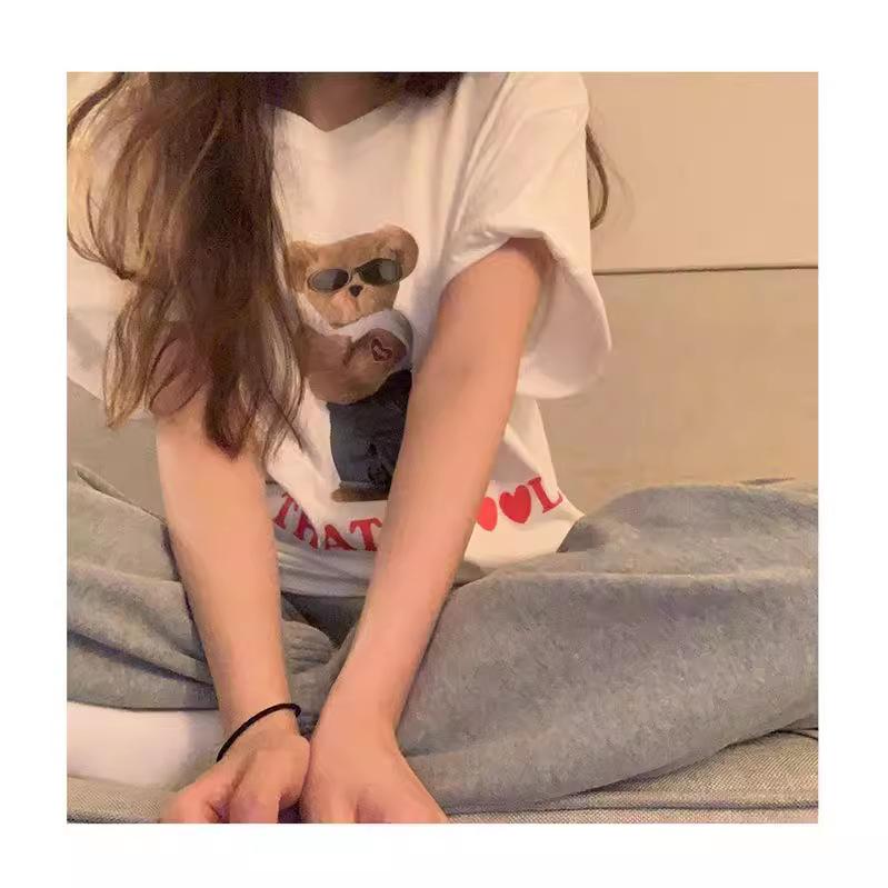 New summer small short-sleeved T-shirt female bear print loose BF style top female student