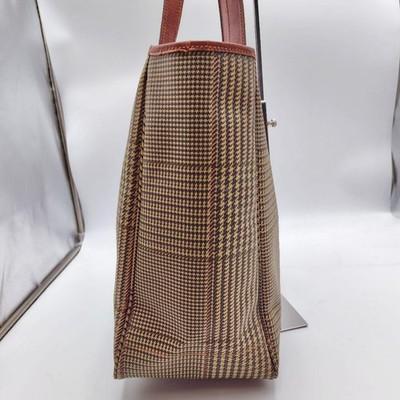 POLO RALPH LAUREN Checkered Tote Bag PVC Leather Beige Brown Used Japan