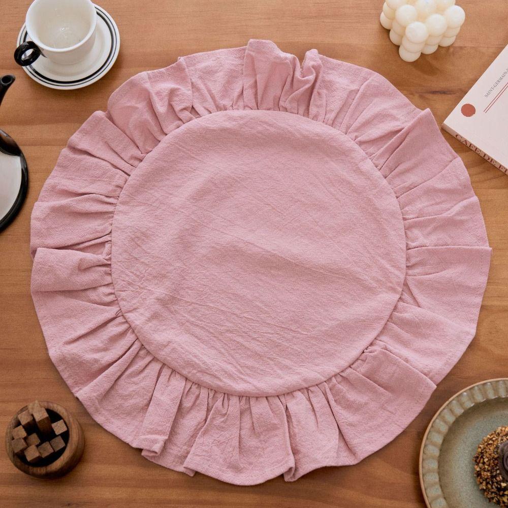Simple Solid Color Ruffled Placemats Round Cotton Cloth Napkins Afternoon Tea Placemat for Wedding Decoration Table Decor