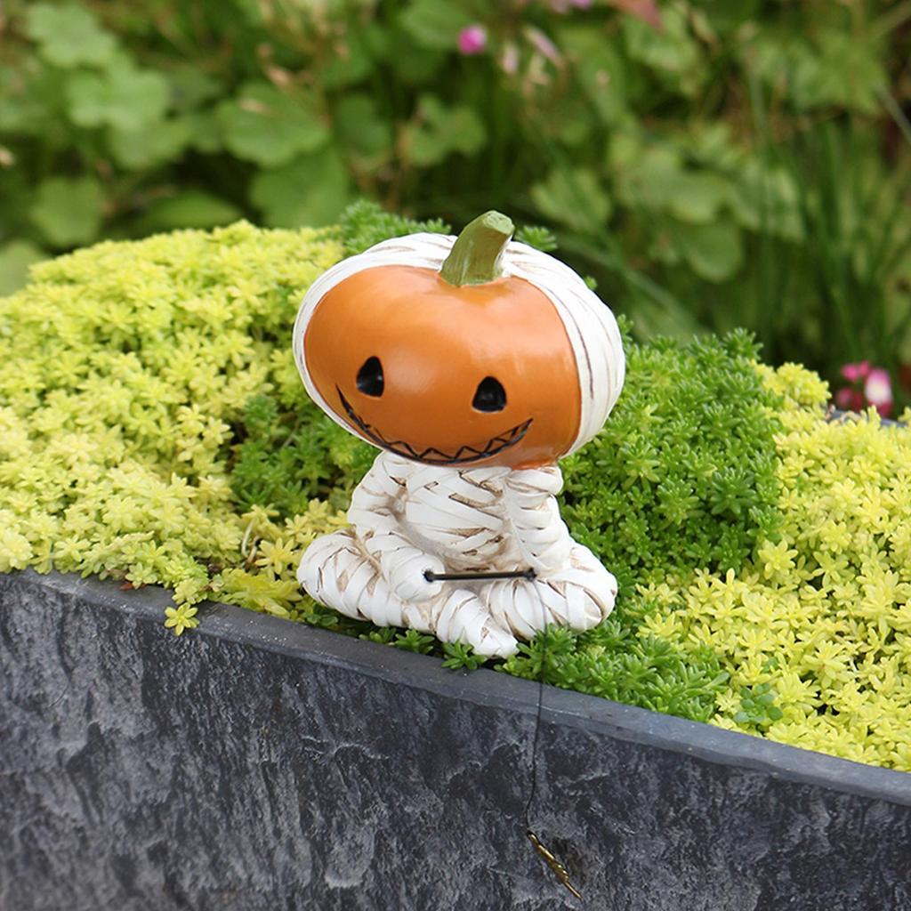Halloween Figurines Mummy Pumpkin Fisherman Figurine Pumpkin Head Man Fishing Ornaments Spooky Gothic Statue Home Desktop Decor