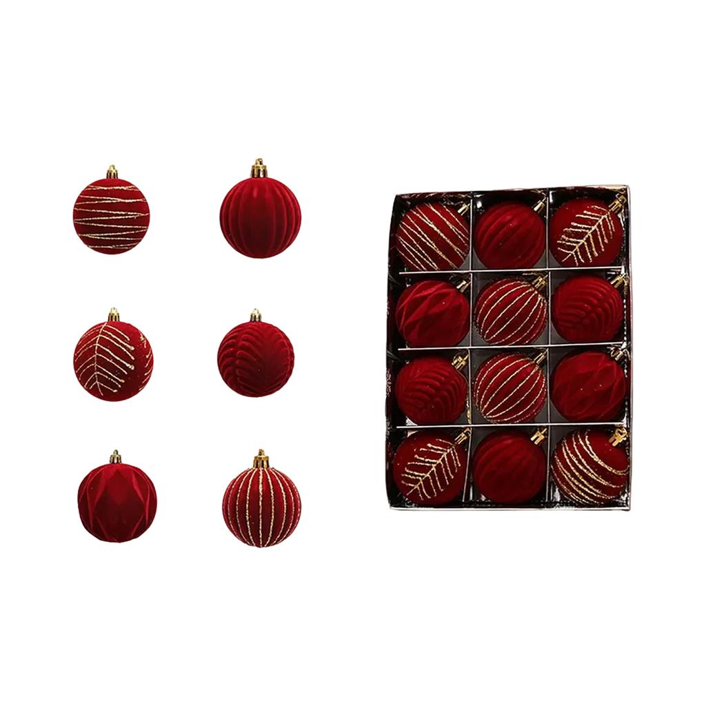 Christmas Ball Red Flocking Painted Ball Christmas Tree Decoration Hanging Ball 12 6cm Christmas Flannel Ball