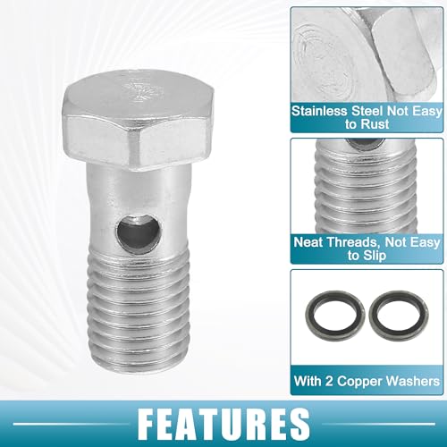 Ein ABSOPRO Hohlschrauben-Bremsleitungs-Anschlussadapter für Auto 1,26" Länge M12x1,5 Bremsleitungsgewinde Einzelne Hohlschraube mit 2 Kupferscheiben