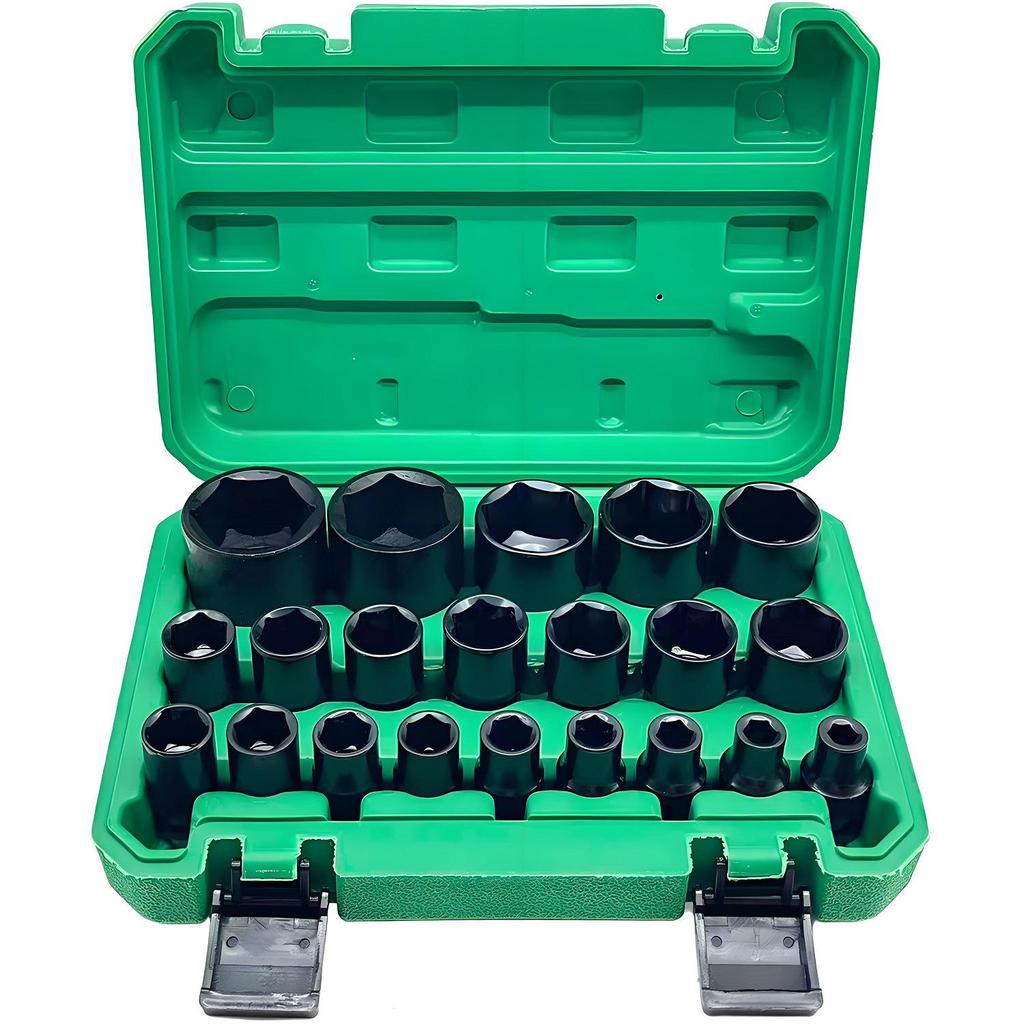Set de 21 de piese chei tubulare cu 12 puncte cu blocare prin angrenare - Kit de scule pentru reparații auto cu mâner mare, Oțel crom-vanadiu.