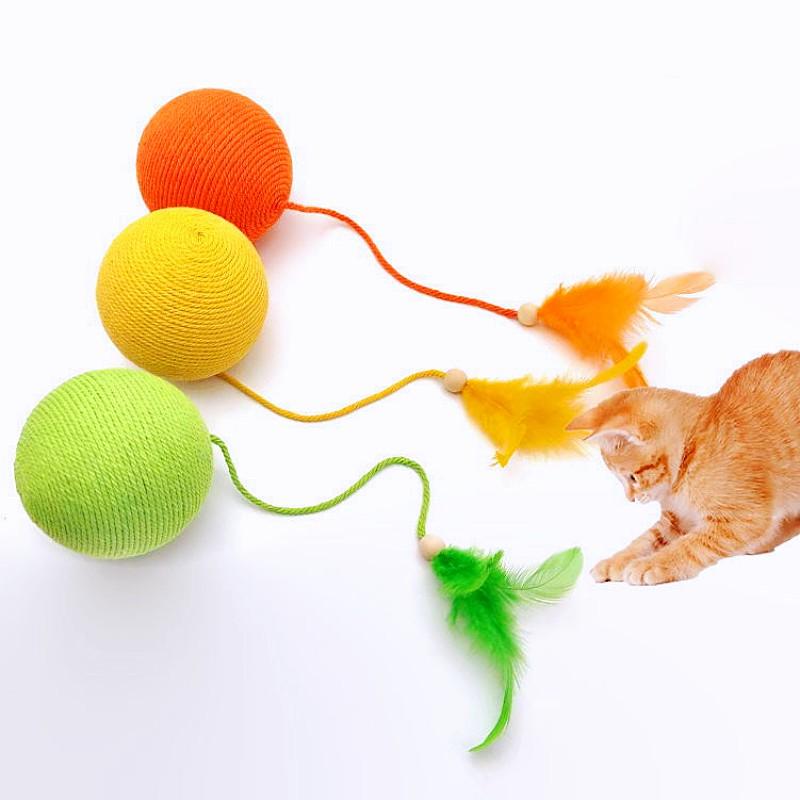 Cat Toy Feather Cat Toys Interactive Large Cotton Rope Ball Toys for Cats Sticks Cats Toy with Bell Teeth Grinding Pet Products