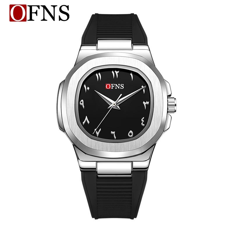 OFNS Men's Double Dial Quartz Square Watch - 30M Waterproof with Arabic Numerals, Ideal for Casual and Business Wear