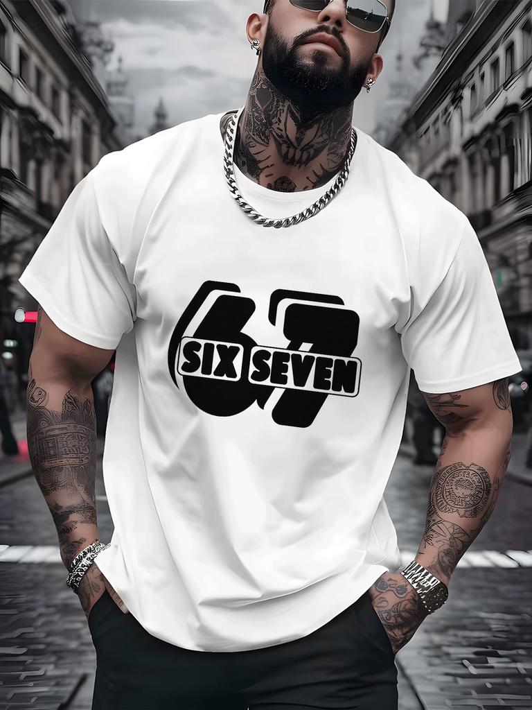 Unisex Summer Red Short Sleeve T Shirt 67 Six Seven Graphic Print Crew Neck Streetwear Hip Hop Loose Fit Male Daily Wear Top Tee