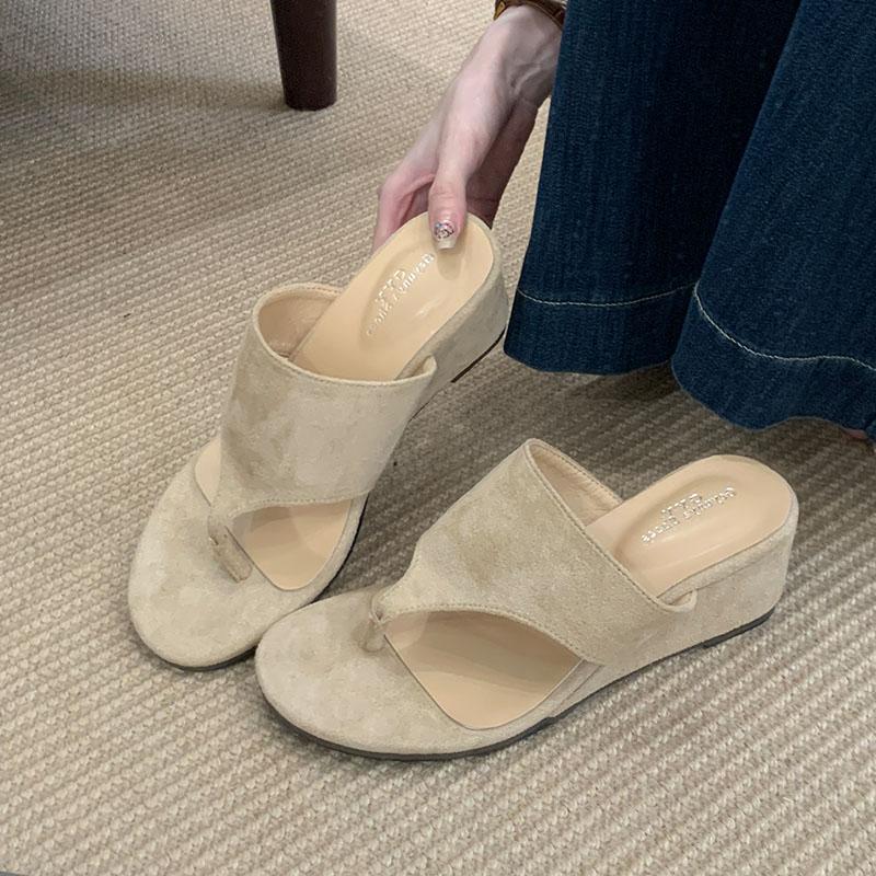Mode 2025 Neue Mode Runde Zehen Damen Keilsandalen Pantoletten Schuhe Damen Hausschuhe Schuhwerk Sandalen mit Absatz Schuhe für Frauen Zehentrenner
