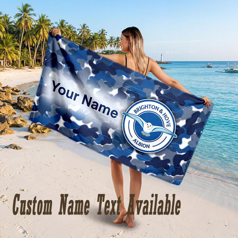 Brighton & Hove Albion Football Design Beach Towel Custom Text Large Towel for Beach Vacation