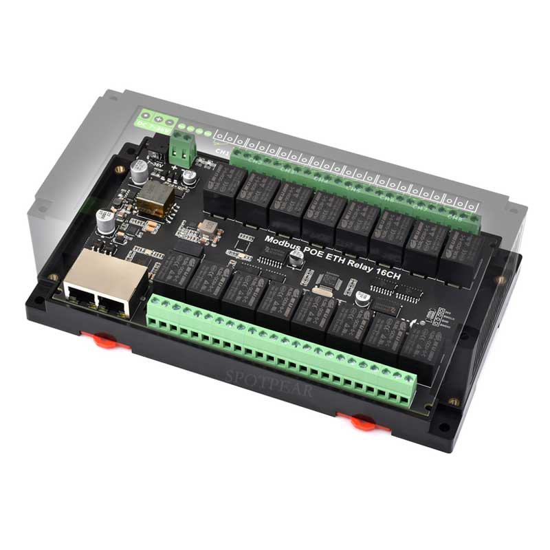 Industrial RJ45 Ethernet To 16-ch Relay Module Modbus RTU TCP With Protection and guide rails