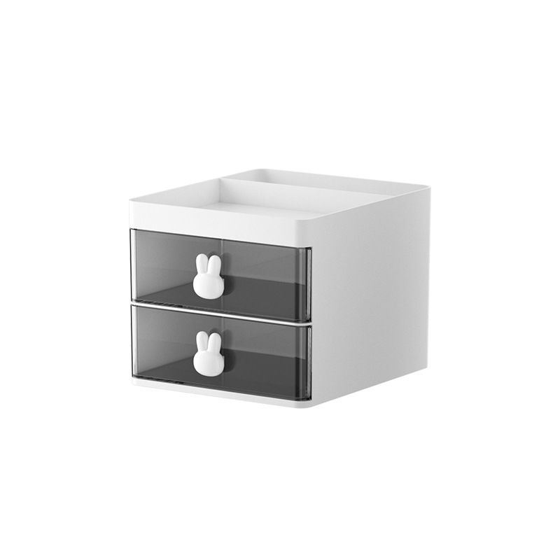Multi Functional Desktop Storage Box with Two Transparent Drawers and Top Compartments for Organizing Stationery Cosmetics and Small Items