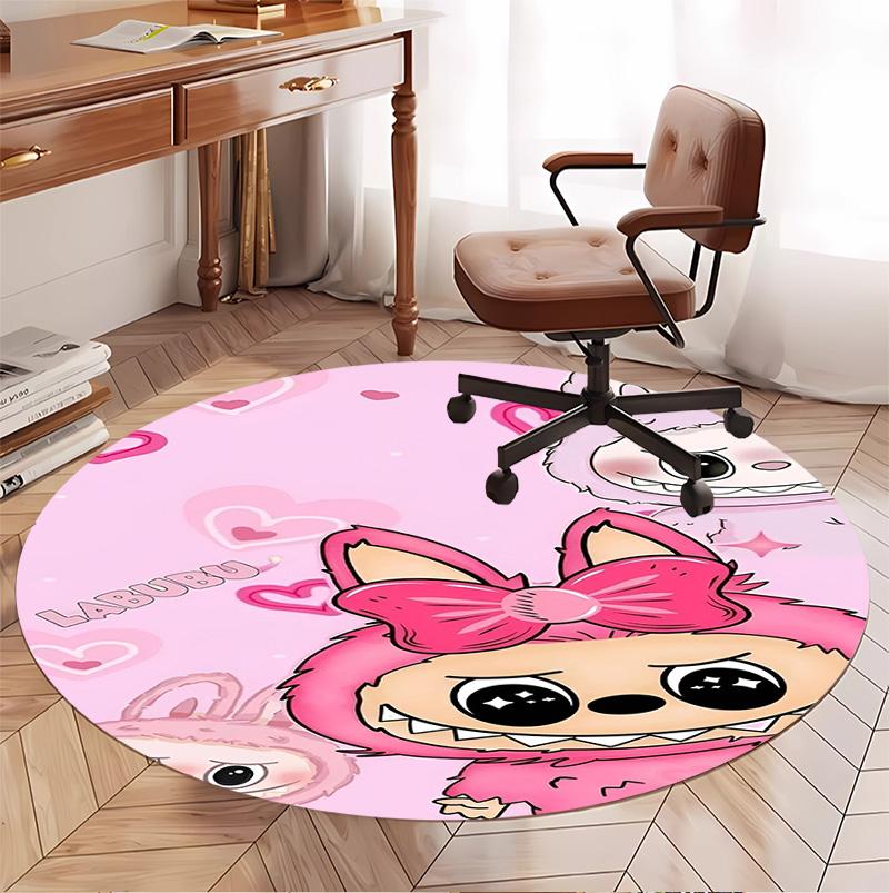 Labubu Pattern Round Rug, Indoor/Outdoor Mat, for Picnic, Gameroom, Bedroom, Office, Living Room, Home Decor Carpet, Birthday Gift